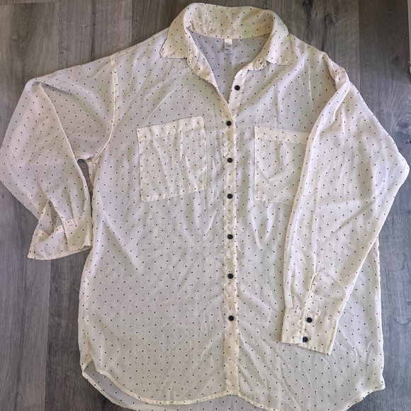 American Apparel chiffon oversized button down long sleeve blouse cream polkadot - Picture 1 of 6